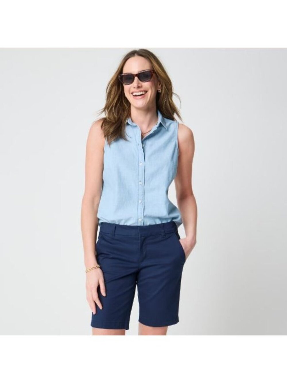 Talbots Bermuda Perfect Shorts Size 12 Flat Front High Rise Navy